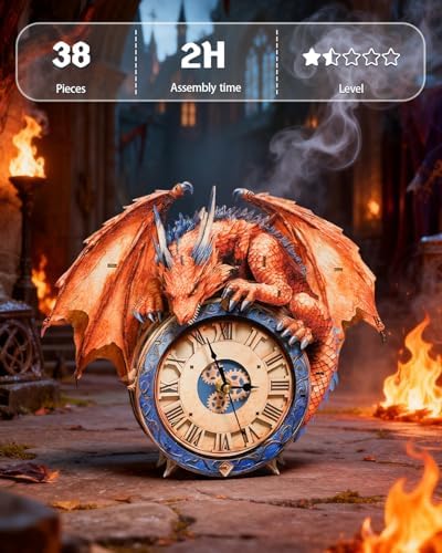 3D Puzzles for Adults-Wooden Firy Dragon Clock Puzzle DIY Clock Model Kit - Image 6