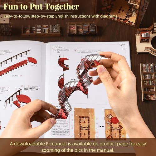MiniCity Abbey Library Book Nook Kit, 3D Wooden Bookshelf Puzzle with LED - Image 7
