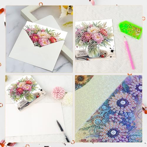 LazyFold 6Pcs DIY Diamond Art Painting Greeting Cards with Envelopes, Beautiful Bouquet All Occasion Note Card Kit for Women, Handmade Thank You Birthday Friendship Cards Gift - Image 4