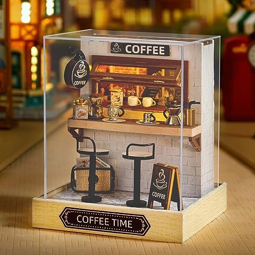 TuKIIE DIY Miniature Dollhouse Kit with Furniture, 1:24 Scale Creative Room Mini Wooden Doll House Plus Dust Proof for Kids Teens Adults(Coffee Time) - Image 2