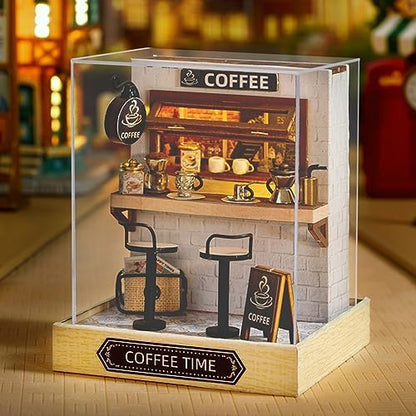 TuKIIE DIY Miniature Dollhouse Kit with Furniture, 1:24 Scale Creative Room Mini Wooden Doll House Plus Dust Proof for Kids Teens Adults(Coffee Time) - Image 2