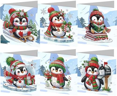jinglinhh 6pcs Diamond Art Painting Christmas Penguin Greeting Cards with Envelopes, DIY Card Making Kits for Adults, Diamond Art Postcards Holiday Cards Craft Gifts by Unknown