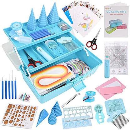 JoyPlus Quilling Kits for Beginners with Manual, 24 Tools & Supplies with Durable Storage Box, Updated Paper Crimper Tool, Premium Husking Board & Electronic Pen Blue by JoyPlus-Createsgratificationforthelife