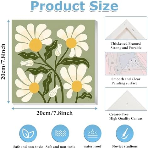 Flowers Paint by Numbers Kit for Adults, Adult Paint by Numbers Kits 8x8 in - Image 2