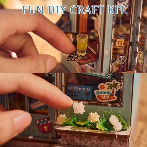 DIY Book Nook Kit, 3D Wooden Puzzle Miniature House Kit Adult, Beach Bar - Image 3