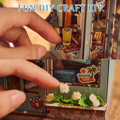 DIY Book Nook Kit, 3D Wooden Puzzle Miniature House Kit Adult, Beach Bar - Image 3