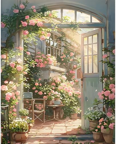 Paint by Numbers Kit for Adults, Rose Garden DIY Painting Kit, 16x20 Inch by CytheronDIYKit