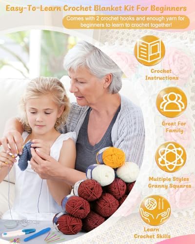 Coopay Crochet Kit for Beginners, Granny Square Crochet Blanket Kit, Red - Image 3