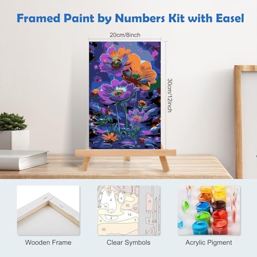 MOGTAA Paint by Numbers Kit for Adults with Frame, Flowers Paint by Number Canvas, Flowers Scenery Paint by Numbers with Easel, DIY Oil Painting Kit for Home Wall Decor 8 x 12 Inch - Image 2