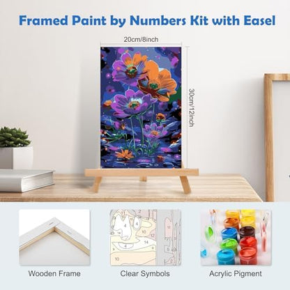 MOGTAA Paint by Numbers Kit for Adults with Frame, Flowers Paint by Number Canvas, Flowers Scenery Paint by Numbers with Easel, DIY Oil Painting Kit for Home Wall Decor 8 x 12 Inch - Image 2