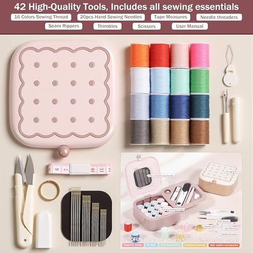 LOTOFUN Small Sewing Kit Box: Cute Portable 2-Layer Organizer Magnetic Needle and Thread Kits Holder Basic Case - Home Clothes Repair for Beginners (Pink) - Image 4