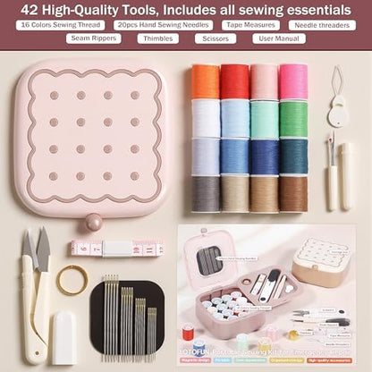LOTOFUN Small Sewing Kit Box: Cute Portable 2-Layer Organizer Magnetic Needle and Thread Kits Holder Basic Case - Home Clothes Repair for Beginners (Pink) - Image 4