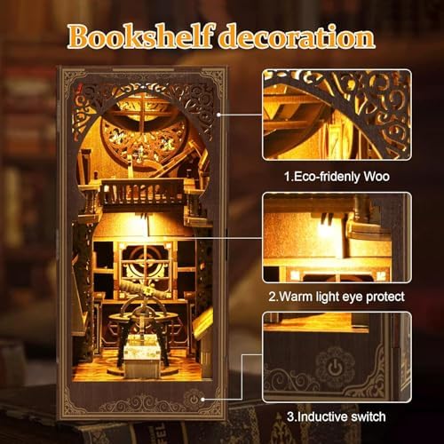 Book Nook Kit for Adult - Miniature Model Build Dollhouse Kit 3D Wooden Puzzle with Sensor Led Light for Bookshelf Bookend Insert Decor Adults Teen Crafts(Astronomy Museum) - Image 2