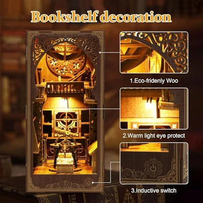 Book Nook Kit for Adult - Miniature Model Build Dollhouse Kit 3D Wooden Puzzle with Sensor Led Light for Bookshelf Bookend Insert Decor Adults Teen Crafts(Astronomy Museum) - Image 2