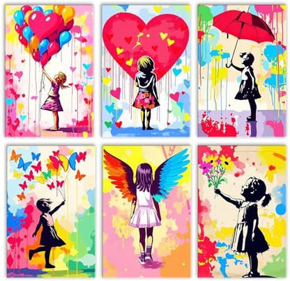 Tucocoo Banksy Little Girl Paint by Numbers Kit for Adults Beginner, 6 Pack Adult Paint by Number Kits on Canvas, Graffiti DIY Acrylic Colorful Oil Painting by Numbers for Home Decor Gifts 8x12 Inch by Tucocoo