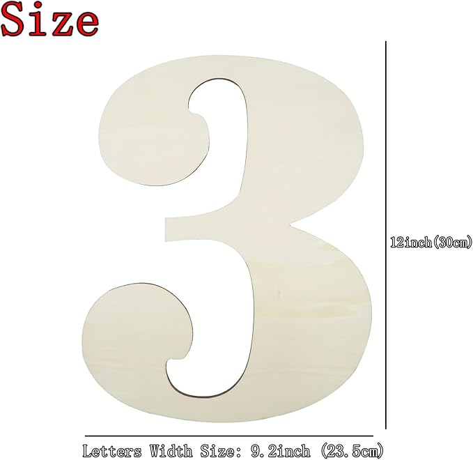 12 Inch Large Unfinished Wood Number, Paintable Unfinished Blank Wooden Numbers Board Unfinished Wood Slices for Birthday Wedding Graduate Party Wall Hang Decor - 3