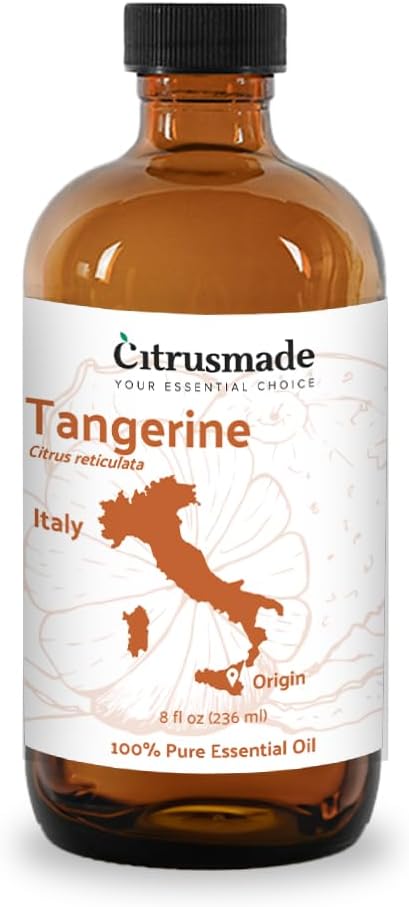 Nature Packaged Tangerine Essential Oil - Direct from Citrusmade Italy - Cold Pressed - Aceite Esencial de Mandarina for Aromatherapy, Massage, Diffuser, DIY Candle and Soap Making - 8oz