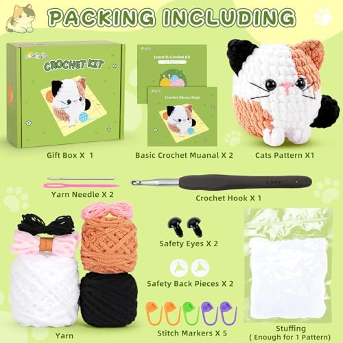 Cat Crochet Kit for Beginners-Calico Cat Crochet Kits for Adults Kids, Crochet Starter Kit with Step-by-Step Video Tutorials,Crochet Animal Kits Learn to Crochet Kits for Adults Kids - Image 2