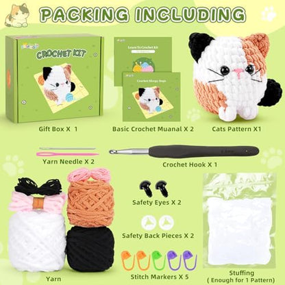 Cat Crochet Kit for Beginners-Calico Cat Crochet Kits for Adults Kids, Crochet Starter Kit with Step-by-Step Video Tutorials,Crochet Animal Kits Learn to Crochet Kits for Adults Kids - Image 2