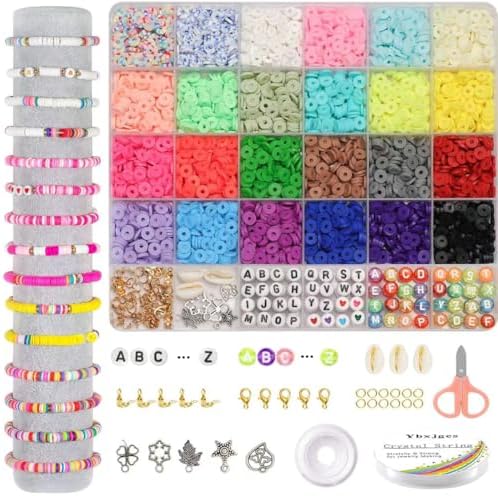 Ybxjges Clay Beads Bracelet Making Kit, 3800Pcs Polymer Flat Beads for Jewelry Making Heishi Beads for Friendship Bracelet Kit with Charm Kit for DIY Crafts Gifts for Girls Age 6-12 by Ybxjges