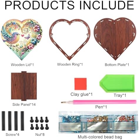 DIY Special Shaped Diamond Painting Storage Box Kit, Heart-Shaped Wooden Diamond Art Organizer with Colorful Bird and Flower Design, Decorative Gift Case for Jewelry, Accessories & Desktop Display - Image 3
