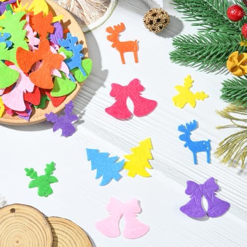 SUNNYCLUE 300Pcs 5 Styles Christmas Embellishments Felt Shapes Random Mixed Colorful Non Woven Fabric Holiday Xmas Tree Bell Deer Shape Handmade Ornaments for DIY Craft Sewing Clothes Bags Decoration - Image 5
