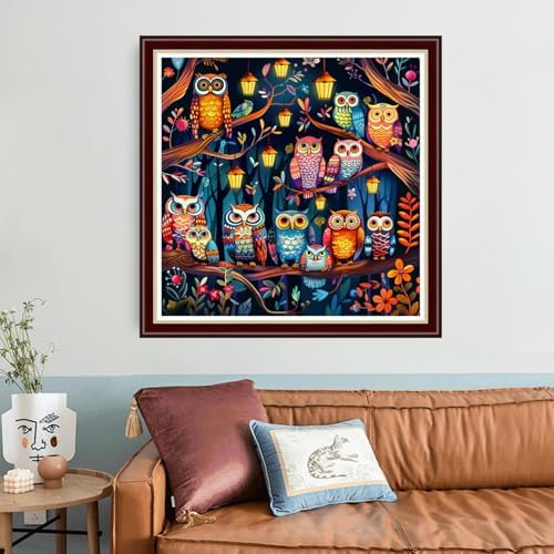 Joyhoor Cross Stitch Kits for Beginners Stamped Cross-Stitch Supplies Needlework preprint Embroidery Kits for Adults DIY Needlepoint Kit Embroidery Patterns 11CT-Colorful Night Owl 18x18 inch - Image 2