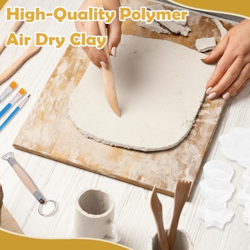 Texilo Air Dry Clay Kit for Adults, Pottery Starter Tools for Beginner, DIY Painting Making Set with Clay,Paints,Sculpting Tools,Varnish, Guide, Christmas Birthdays Gift for Arts Crafts Lover at Home - Image 5