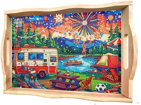 DOTSOPS 5D Diamond Art Kits for Adults Wooden Serving Tray with Handle by DOTSOPS