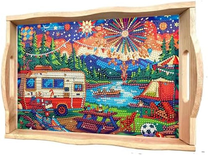 DOTSOPS 5D Diamond Art Kits for Adults Wooden Serving Tray with Handle by DOTSOPS