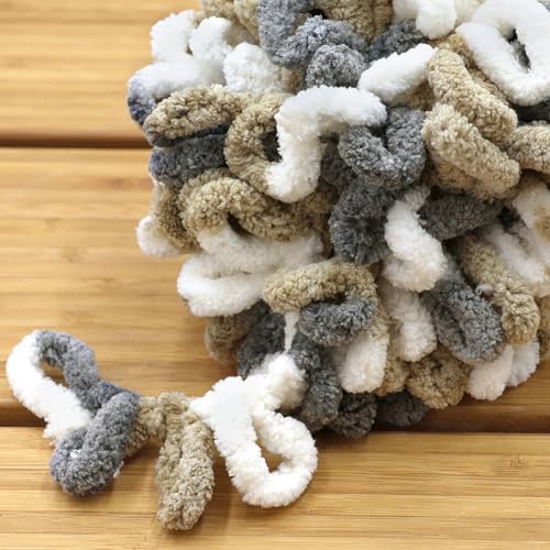JubileeYarn Fun Finger Loops Yarn - Brown Grey White - 1 Skein - Image 3