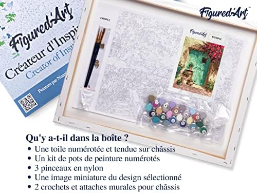 Figured'Art Paint by Numbers Kit for Adults with Frame Green Door 16"x20" - Craft Art Painting DIY Kit Canvas Already Stretched on a Wooden Frame - Image 5