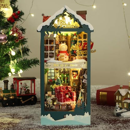 fifijoy Christmas Book Nook Kit - DIY Miniature House Dollhouse Kit for Adults and Teens, Booknook Bookshelf Insert Christmas Decorations, Gifts for Family and Friends (Merry Christmas) - Image 2