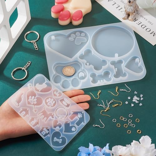 Pet Tag Silicone Mold DIY Earring Resin Molds Dog Cat Heart Resin Casting Molds & 60Pcs Earring Hooks 100Pcs Jump Rings for DIY Keychain Cat Collar Earring Jewelry Making - Image 6
