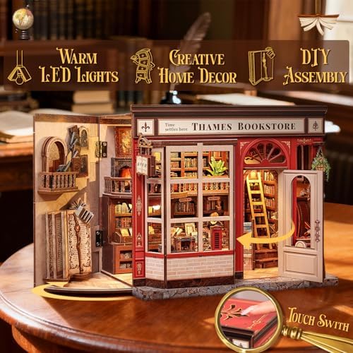 CUTEBEE Book Nook Kit, British Bookstore DIY Miniature House Dollhouse Kit - Image 3
