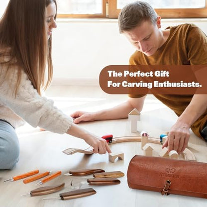Wood Carving Tools, 15Pcs Wood Carving Kit with PU Storage Bag, Wood Whittling Kit with 6Pcs Whittling Knives & 5 Detail Carving Knives for Adults Wood Carving DIY - Image 7