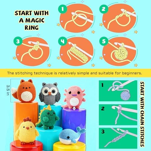 Joyclub Crochet Kit for Beginners 6 Animal Family with Video for Adults - Image 4