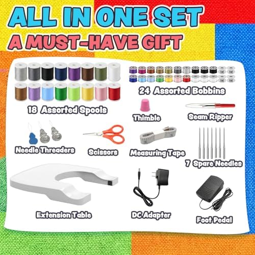 Sewing Machine for Beginners, Electric Mini Sewing Machine for Mending & DIY Crafts, Dual Speed Small Portable Sewing Machine with Full Sewing Kits, Foot Pedal & Extension Table, Easy for Kids&Adults - Image 6