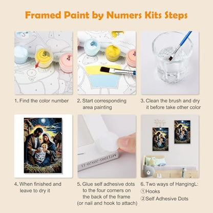 MOGTAA Nativity Scene Paint by Numbers Kit for Adults Beginners with Frame, Christmas Adult Paint by Number Kits on Canvas with Easel, Easy DIY Oil Painting Kits for Home Decor, 8x12in - Image 6