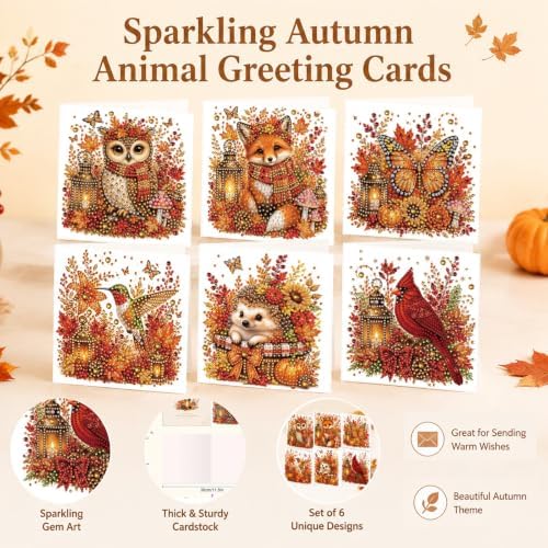 BAYUNOE 6Pcs Thanksgiving Greeting Card DIY Diamond Art Painting Greeting Cards Special Shaped Diamond Autumn Blessing Folding Card Kit Arts Crafts for Birthday Festival-Autumn - Image 7