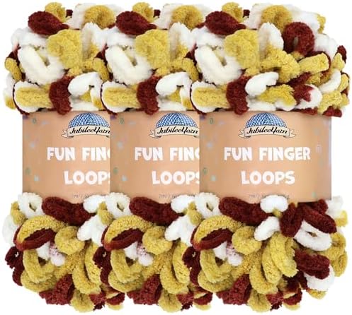 JubileeYarn Fun Finger Loops Yarn - Maroon Gold White - 3 Skeins by BambooMN