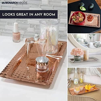 Monarch Abode Decorative Tray – 16-Inch Hand Hammered Nickel Finish Metal Bathroom Tray Countertop, Vanity Trays Organizer, Perfume Plate for Dresser, Kitchen Countertop Large Fruit Platter