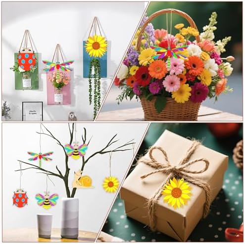 24PCS Wooden Crafts to Paint, Wooden Spring Ornaments to Paint, 8 Styles Unfinished Wood Crafts for Home Hanging Decorations, Crafts for Seniors, Insect Dragonfly Butterfly Snail Mushroom Flower - Image 5