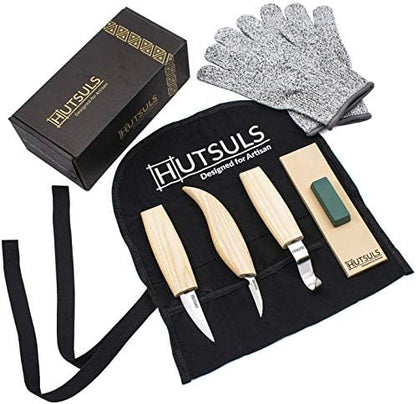 Hutsuls Wood Whittling Kit for Beginners - Razor Sharp Wood Carving Knife Set in Beautifully Designed Gift Box, Whittling Knife for Kids and Adults (8 Pieces) by Hutsuls
