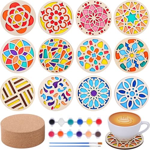 Reallnaive Wood Coasters Painting Kit DIY Craft, 12 Pcs, Mandala by Reallnaive