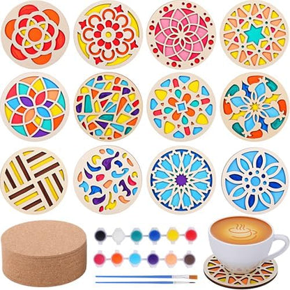 Reallnaive Wood Coasters Painting Kit DIY Craft, 12 Pcs, Mandala by Reallnaive