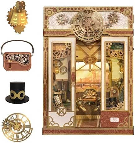 Tonecheer DIY Book Nook Kit for Adults, Miniature Infinity Train Cabin Steam Age Vintage Carriage Model, Wooden 3D Puzzle Dollhouse Booknook Decorative Bookend Gifts (Steam Fantasy) by Tonecheer