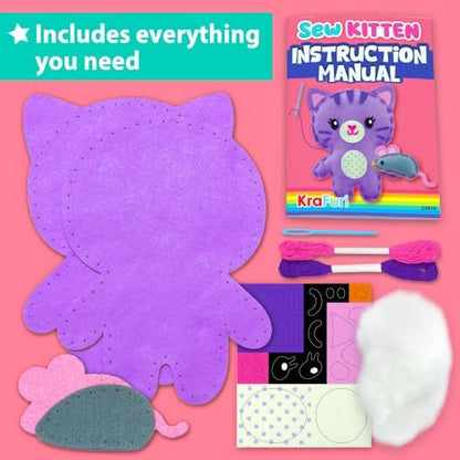 KRAFUN Beginner Sewing Kit, Sew Kitten & Mouse, Pre-Cut Felt, Kids Ages 5+ - Image 2