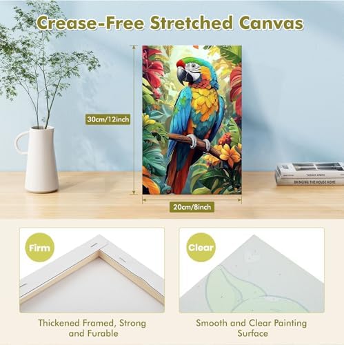 Bowetile Framed Paint by Numbers Parrote for Adults Beginners, Adults' Paint-by-Number Birds Kits, Easy Adult Paint by Number Kits on Canvas, Acrylic Animals Number Painting for Home Decor, 8x12in - Image 3