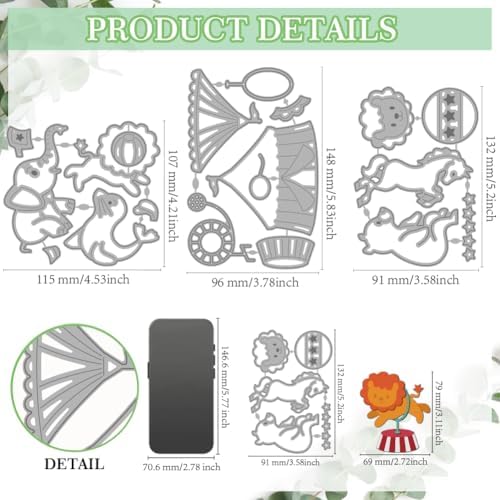 MAYJOYDIY Circus Animals Metal Die Cuts Carnival Mardi Gras Cutting Dies Lion Elephant Seal Horse Bear Embossing Paper Die Cut Stencils for Gift Scrapbooking Party Photo Album DIY Paper Crafts - Image 2